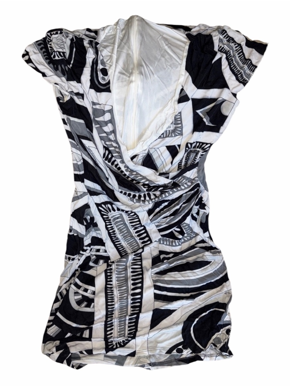 Emilio Pucci Black & White Abstract V-Neck Mini Dress